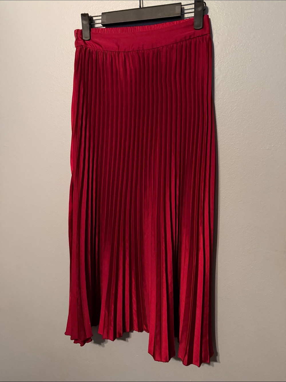 Red Pleated Midi Skirt